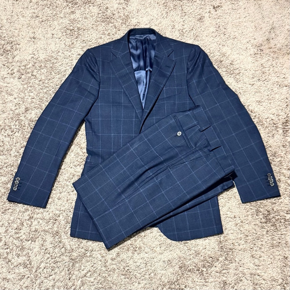 SuitSupply Plaid Navy Suit 40r **READ DESCRIPTIONS**